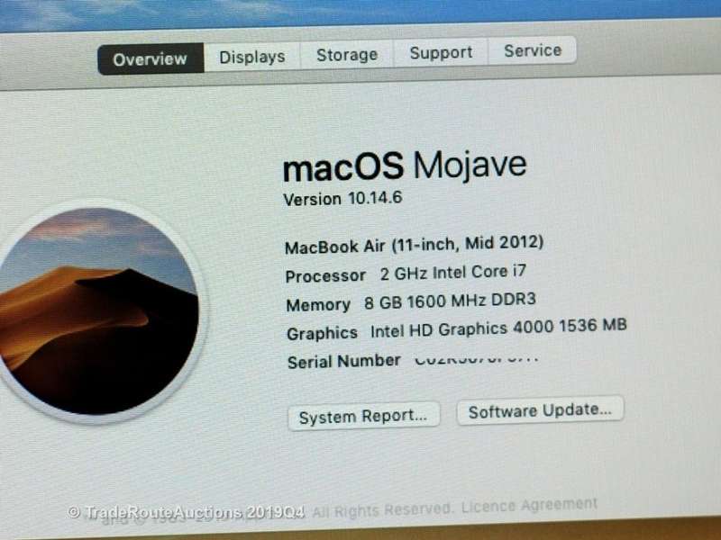 MacBook Air 11.6-inch | Core i7 2.0 GHz | 8GB DDR3 RAM | 256GB SSD FLASH - Macbook Air MID 2012