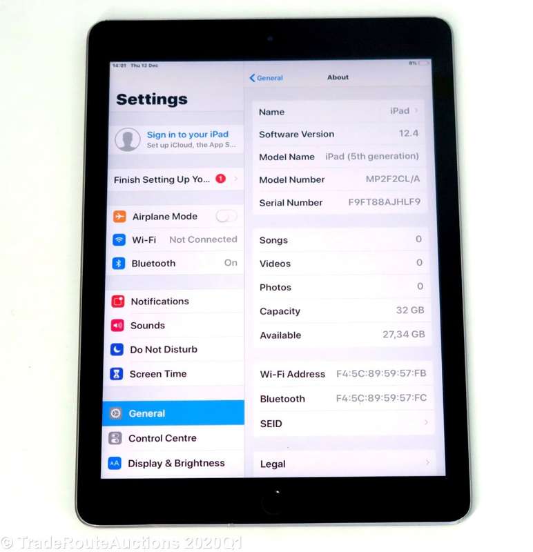 Tablet Apple iPad 5th Gen 2017 | MP2F2CL/A | WiFi | 32GB | SPACE GREY | A1822 | RETINA 9.7 inch