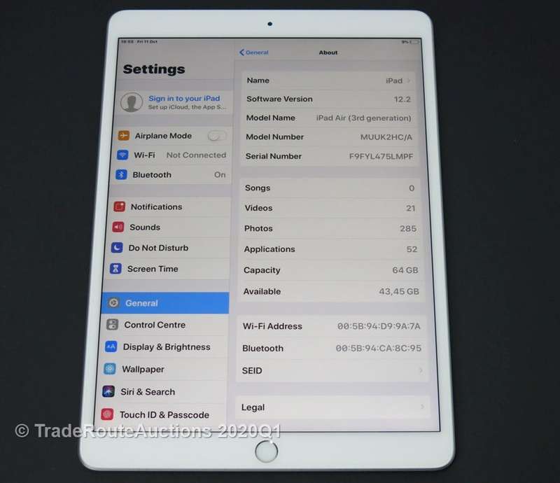 Apple iPad Air 3 2019 10.5", Wi-Fi, 64GB, Silver,  A2152