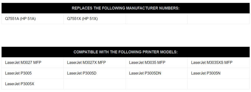 HP Compatible Black Toner Cartridge PTQ7551A - Q7551A (HP 51A) Q7551X (HP 51X)