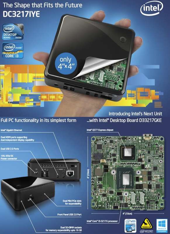 Intel DC3217IYE NUC Mini PC | CORE i3 3217U 1.8GHz | 4GB RAM | 80GB SSD