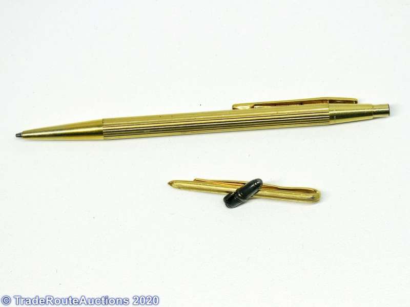 Montblanc Gold Pencil + Mont blanc Tie Clip set with generic Pouch
