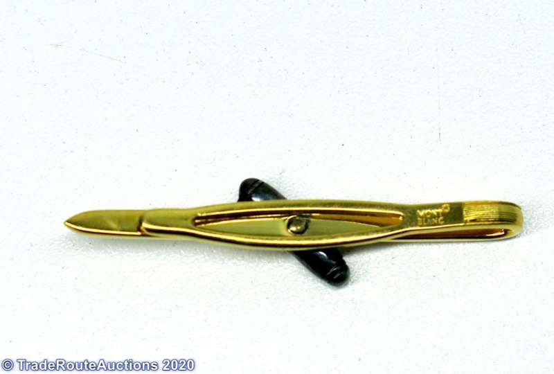 Montblanc Gold Pencil + Mont blanc Tie Clip set with generic Pouch