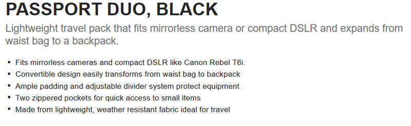 Lowepro Passport Duo Camera Bag (Black) R1500 [ BRAND NEW ]