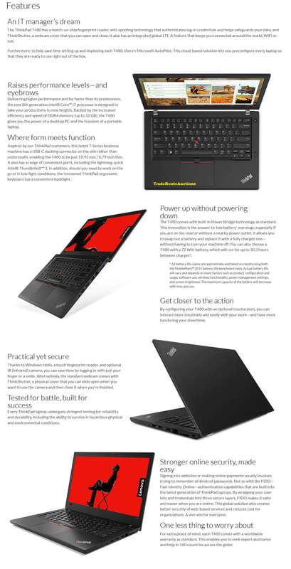 LENOVO THINKPAD T480 | CORE i5 7300U 7th Gen 2.6GHz | 8GB RAM | 512GB SSD | LAPTOP
