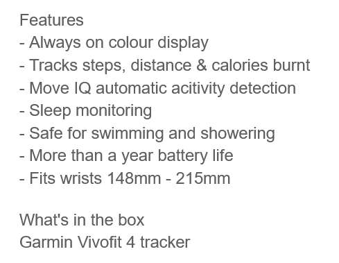 Garmin Vivofit 4 Activity Tracker - Boxed