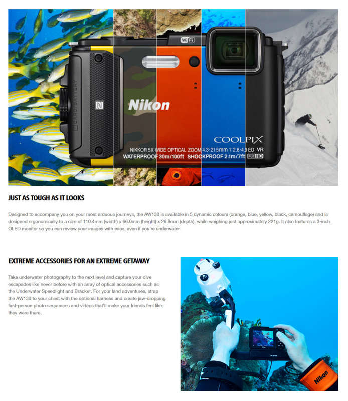 Nikon COOLPIX AW130 16 MP CMOS Waterproof Digital Camera with GPS & Full HD 1080p Video