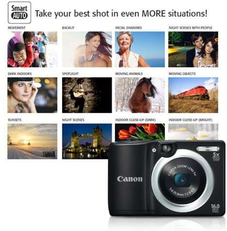 CANON PowerShot A1400 16.0 MP with 5x Digital IS Zoom 28mm Wide-Angle Lens - BLACK