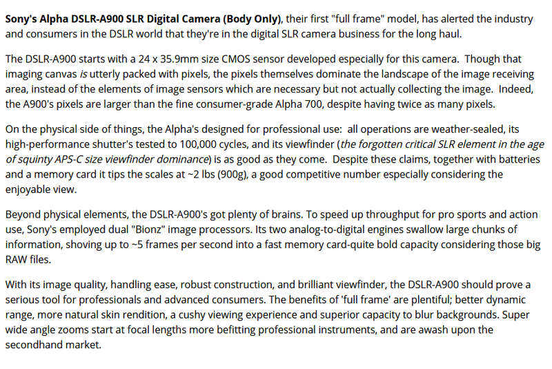Sony Alpha A900 Full-Frame SLR Digital Camera 24.6 Megapixels