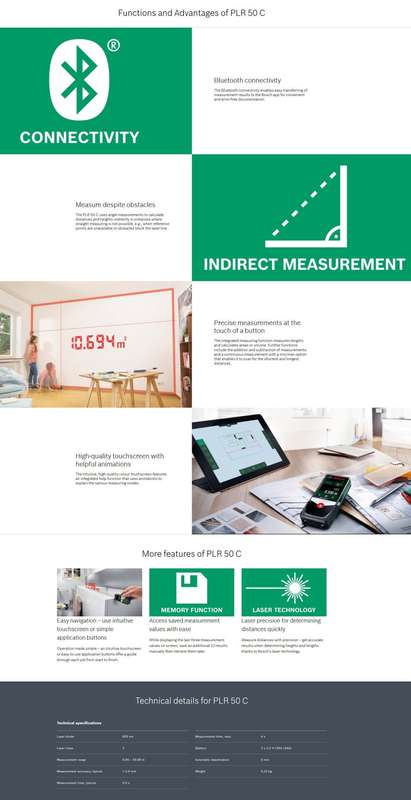 Bosch PLR 50 C Digital Laser Measure (Measuring up to 50 m)