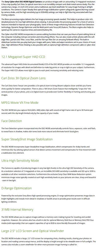 Sony Cyber-shot DSC-W200, 12.1 Megapixel, 3x Optical/2x Digital Zoom, Digital Camera