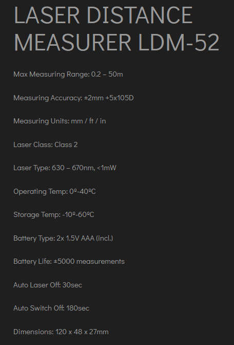 RYOBI Laser Distance Meter LDM-52, 50m