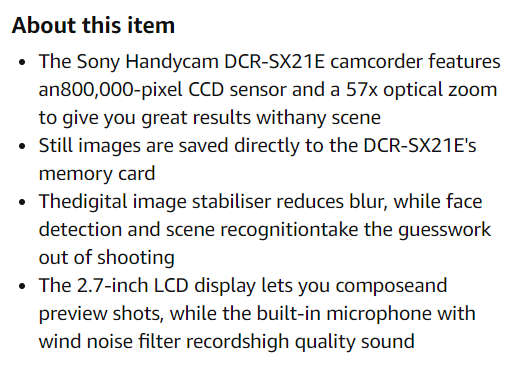 SONY DCR-SX21 CAMCORDER, 67X EXTENDED ZOOM - BLACK