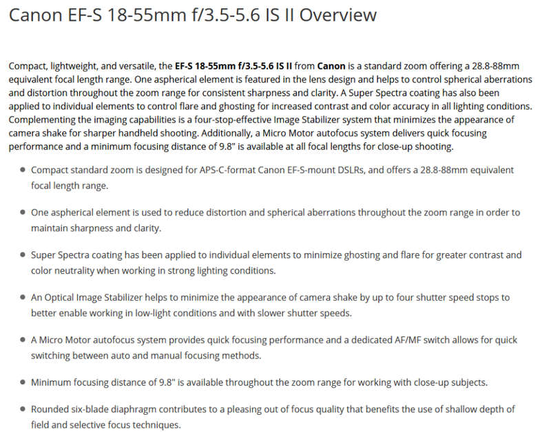 Canon EF-S 18-55mm f/3.5-5.6 IS ii DSLR Lens for Canon DSLR Cameras