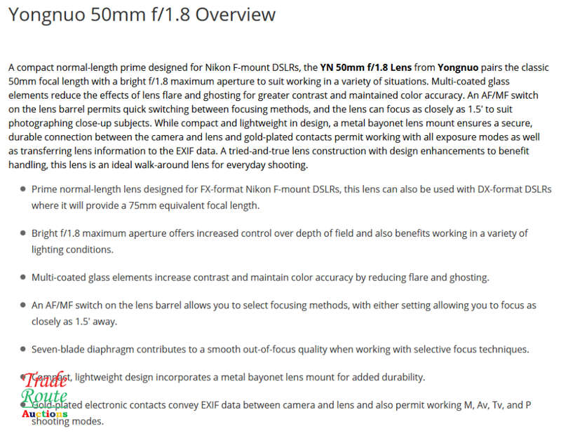Yongnuo YN 50mm f/1.8 Lens for Nikon F - Fits Nikon DSLR Cameras YN50MM F1.8N [PRIME LENS]
