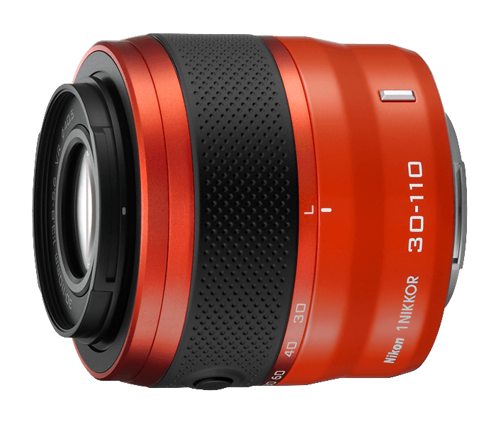 NIKON 1 NIKKOR 30-110mm Lens f/3.8-5.6 VR IF ED Orange with Lens Hood HB-N103