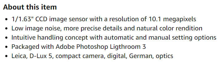 Leica D-LUX5 Compact Digital Camera with Super-Fast f/2.0 Lens, 3.8x Zoom Lens, 3" LCD