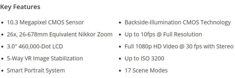 Nikon P100 Digital Camera - Black (10.3MP, 26x Optical Zoom) 3 inch LCD
