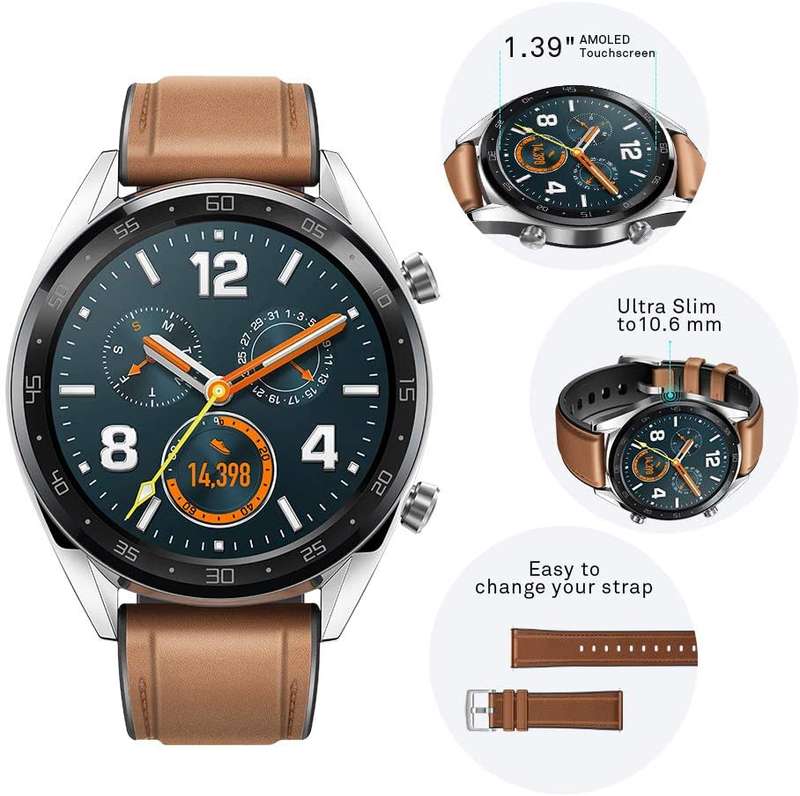 HUAWEI WATCH GT Classic Stainless steel Saddle Brown Strap FTN-B19 -  LIKE NEW IN BOX