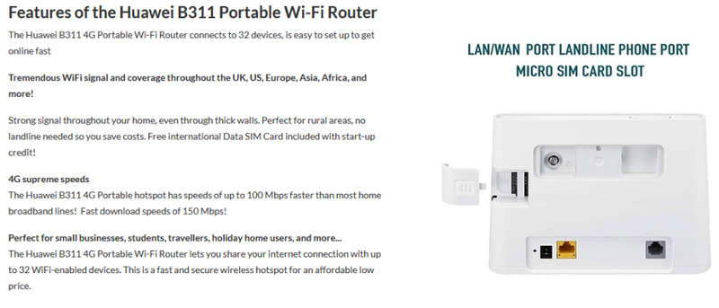 Huawei 4G LTE Router Lite | LTE CAT4 Mobile Wi-Fi 2.4GHz Router