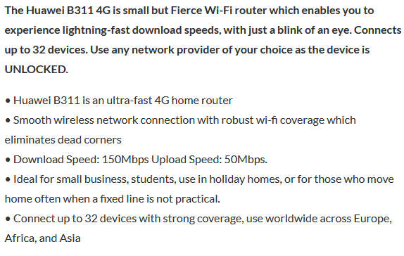 Huawei 4G LTE Router Lite | LTE CAT4 Mobile Wi-Fi 2.4GHz Router