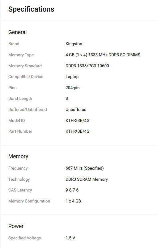 Kingston DDR3 4GB (1 x 4 GB) Laptop RAM (KTH-X3B/4G)