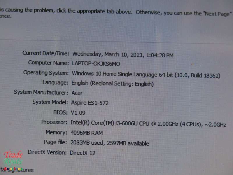 Acer Aspire ES 15 (MODEL ES1-572) 15.6inch Laptop | CORE i3 6006U 6th Gen 2.0GHZ | 4GB RAM | 2TB HDD