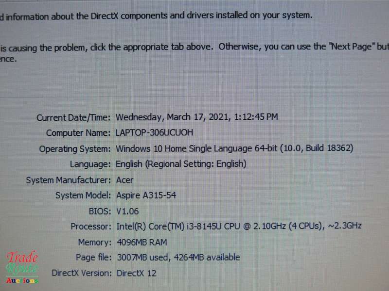 Acer Aspire 3 A315-54 15.6" Laptop | Core i3 8145U 8th Gen 2.1GHz | 4GB RAM | 1TB HDD