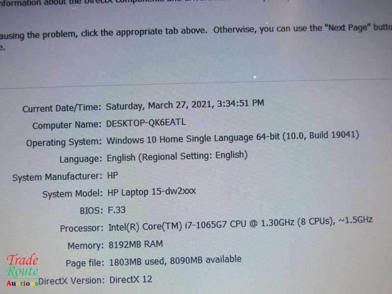 HP Laptop 15-dw2xxx 15.6inch Laptop | Core i7 1065G7 10th Gen 1.3Ghz | 8GB RAM | 1TB HDD