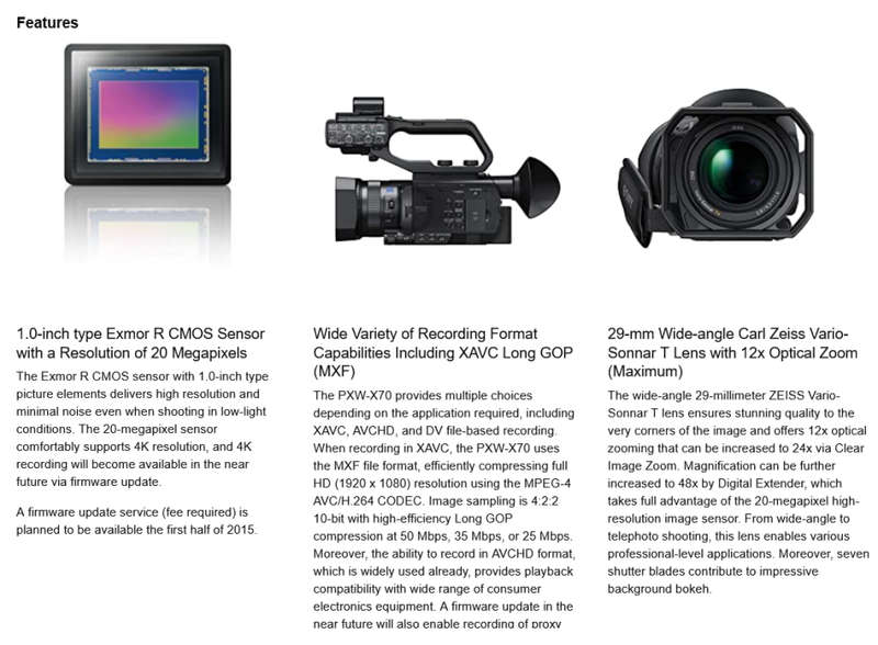 Sony PXW-X70 Professional XDCAM Compact Camcorder