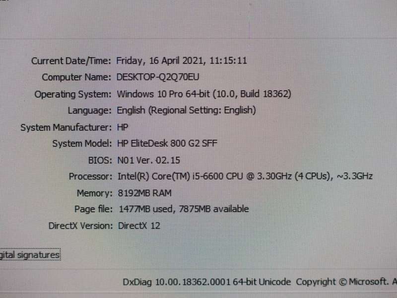 HP EliteDesk 800 G2 Small Form Factor PC | Core i5 6600 6th Gen 3.3Ghz | 8GB RAM | 128GB SSD