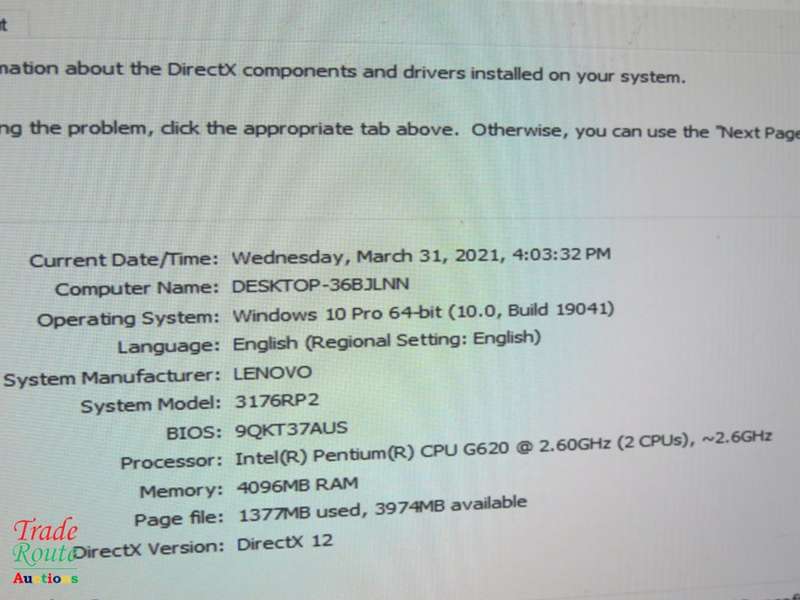 Lenovo ThinkCentre M71E SFF DESKTOP PC | Pentium G620 CPU @ 2.6GHz | 4GB RAM | 320GB HDD