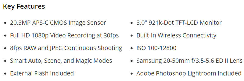 Samsung NX1100 20.3MP CMOS Smart | WiFi | FULL HD | Digital Camera + 20-50mm Lens