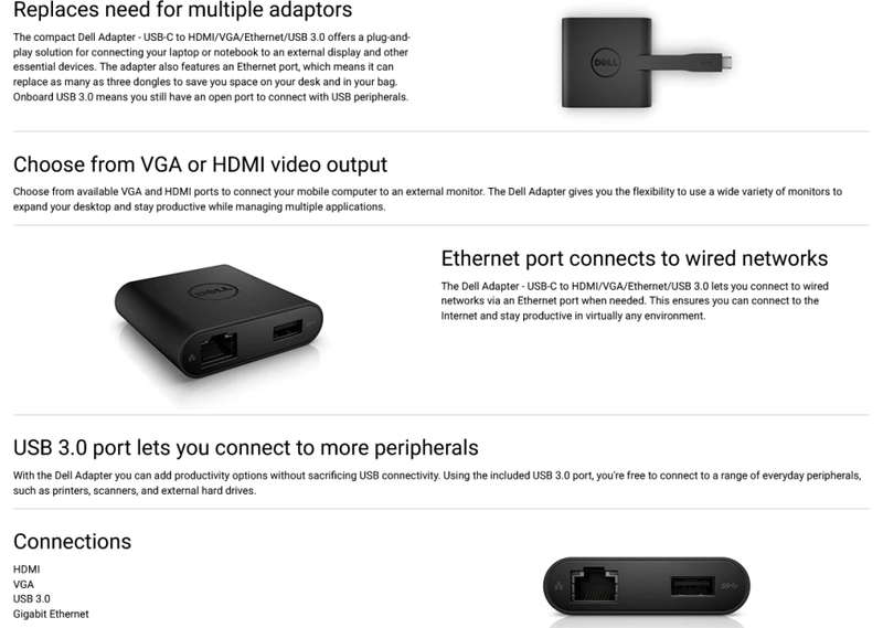 Dell DA200 Adapter USB Type-C to HDMI/VGA/Ethernet/USB 3.0