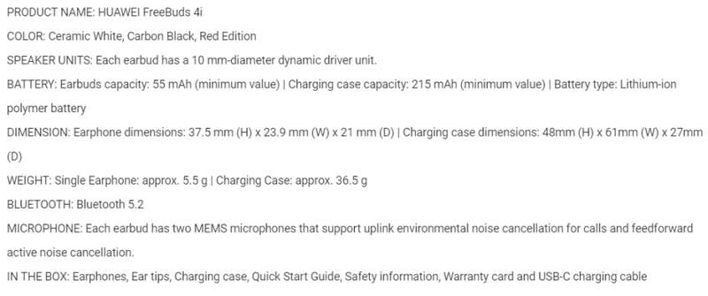 HUAWEI FreeBuds 4i Wireless Bluetooth Earphone | Active Noise Cancellation | 10 Hours of Playback