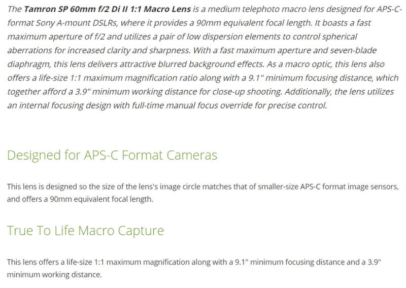Tamron SP 60mm f/2 Di II 1:1 Macro Lens for NIKON CAMERAS