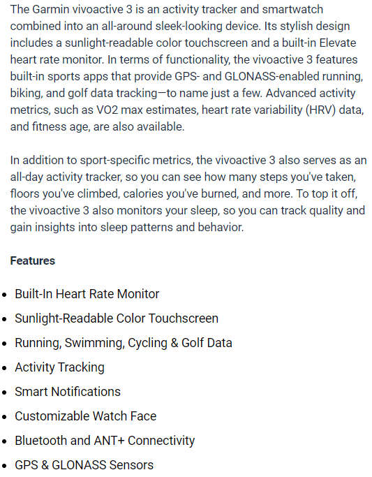 Garmin Vivoactive 3 Smart Watch