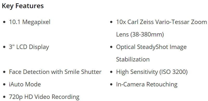 Sony DSC-H20 Cyber-shot Digital Camera -10.1 MP-10x Optical Zoom