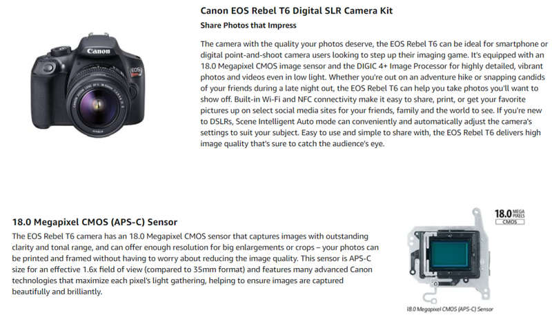Canon EOS Rebel T6 Digital SLR Camera Kit with EF-S 18-55mm f/3.5-5.6 Lens