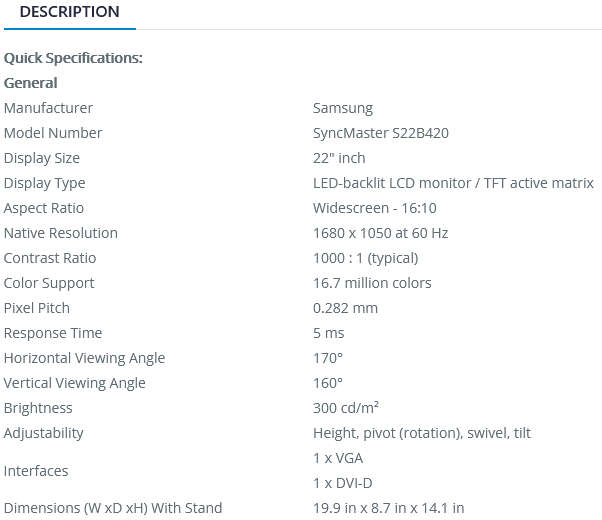 Samsung SyncMaster S22B420 22" LED LCD Monitor