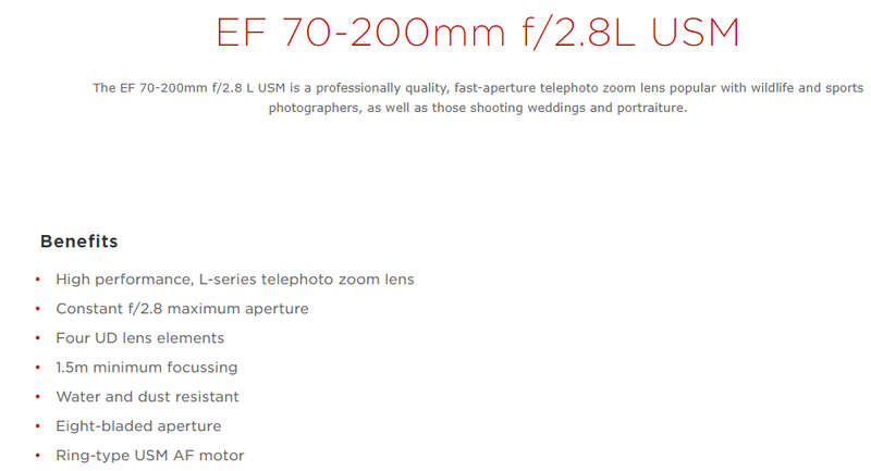 Canon EF 70-200mm f/2.8 L ULTRASONIC USM lens for Canon DSLR Cameras