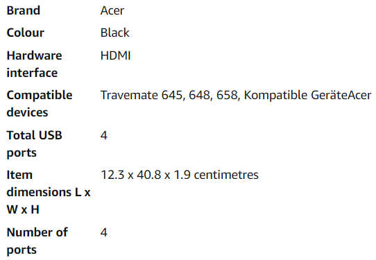 Acer Notebook docking station V4DAD