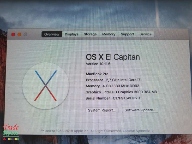 MacBook Pro 13.3-inch | Core i7 2.7GHz | 4GB RAM | 500GB HDD | INTEL HD GRAPHICS
