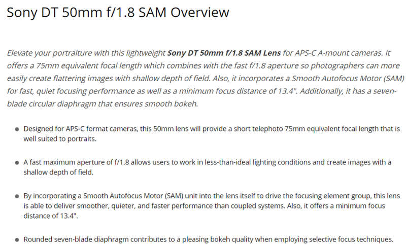 Sony DT 50mm f/1.8 SAM Lens - SONY A-MOUNT