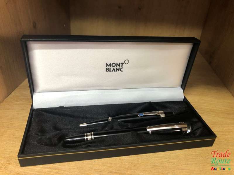 Montblanc Boheme Black with blue stone ballpoint pen and Roller Ball Pen Twin Set