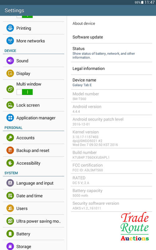 SAMSUNG GALAXY TAB E | WIFI | 8GB | BLACK | 9.6` | SM-T560 | 1200 x 800 Pixels