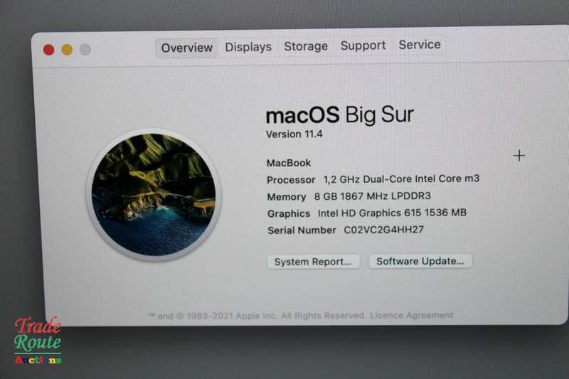 MacBook `Core M3` 1.2Ghz 12inch RETINA (Early 2017 Model) 8GB RAM 256GB SSD 2304x1440 RUSSIAN K/B