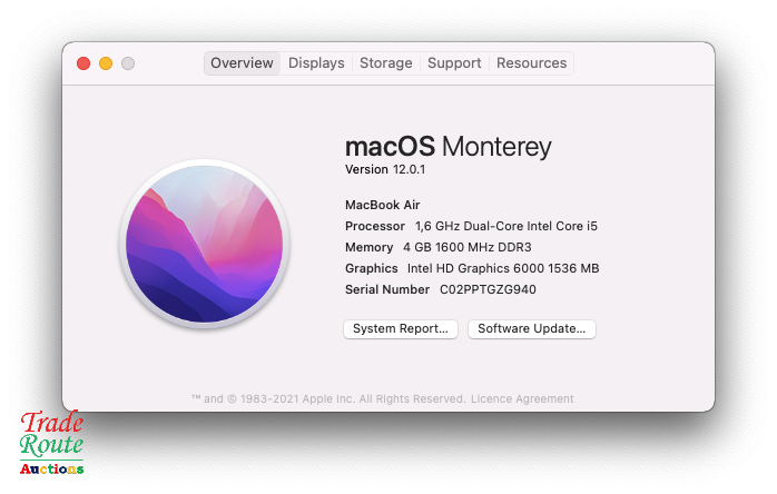 MacBook Air 13.3-inch * Core i5 1.6GHz * 4GB  RAM * 128GB SSD * MAC OS Monterey 2015 Model