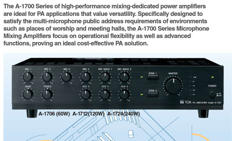 TOA PA A-1724 240W Mixer Amplifier