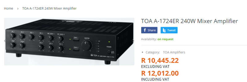 TOA PA A-1724 240W Mixer Amplifier